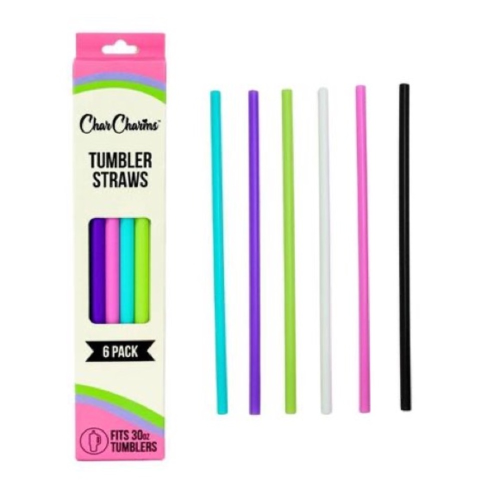 CharCharms 6pk 30oz Solid Water Bottle Straws for Stanley tumbler: Reusablele